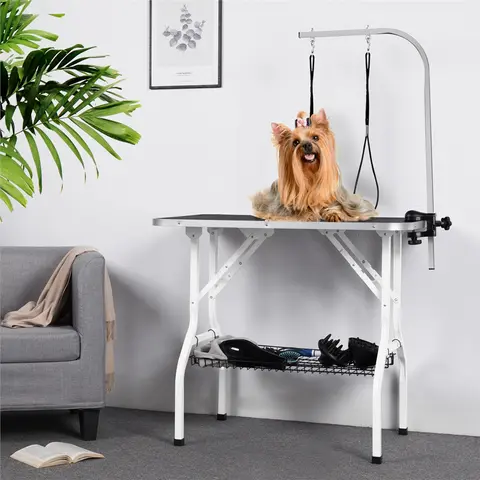 Yaheetech 36in Portable Dog Grooming Table - Foldable Pet Grooming Table with Secure Leash, Double Loops, Mesh Tray, Adjustable Arm