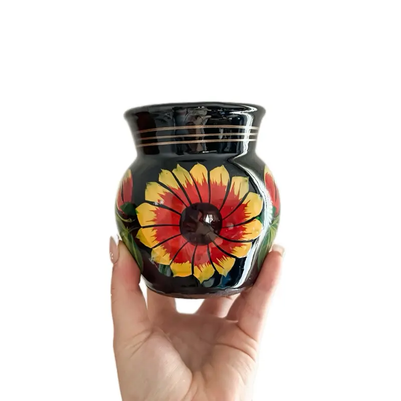 12oz Handmade Sunflower Ceramic Jarrito Coffee Mug - Lead-Free Traditional Clay Design, Washable Reusable Drinkware Cup, Heat-Retaining Mexican Tumbler