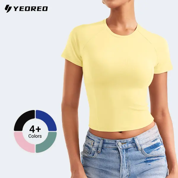 YEOREO Breathable Stretch Women's Short Sleeve Fitted Cotton Sport T-Shirt - Crew Neck, Quick-Dry Top for Casual Workouts, Breathable Stretch Women's Short Sleeves Sport T-Shirt, Gym Ootd, Workout Outfit Inspo, Upper Body Workout tiktokshopbacktoschool