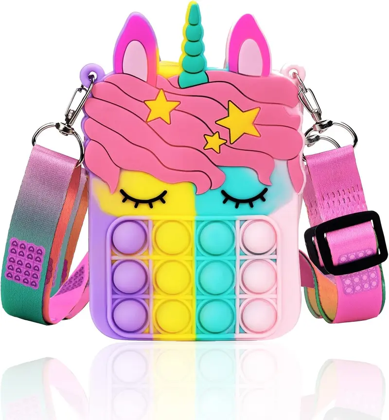 Pop Purse,Unicorn Pop Purse for Girl Boy and Women Pop Bag with Unicorn Pop Toy,Shoulder Bag Fidget Toys Pop Fidget Backpack Toy for ADHD Anxiety School Backpack Silicone Bag Pop for Girls