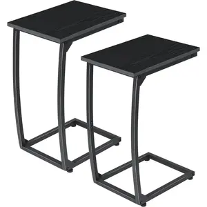 C-shaped side table set (2 pieces), sofa side table, curved support legs, table that can slide under the sofa, living room and bedroom TV tray table (black)