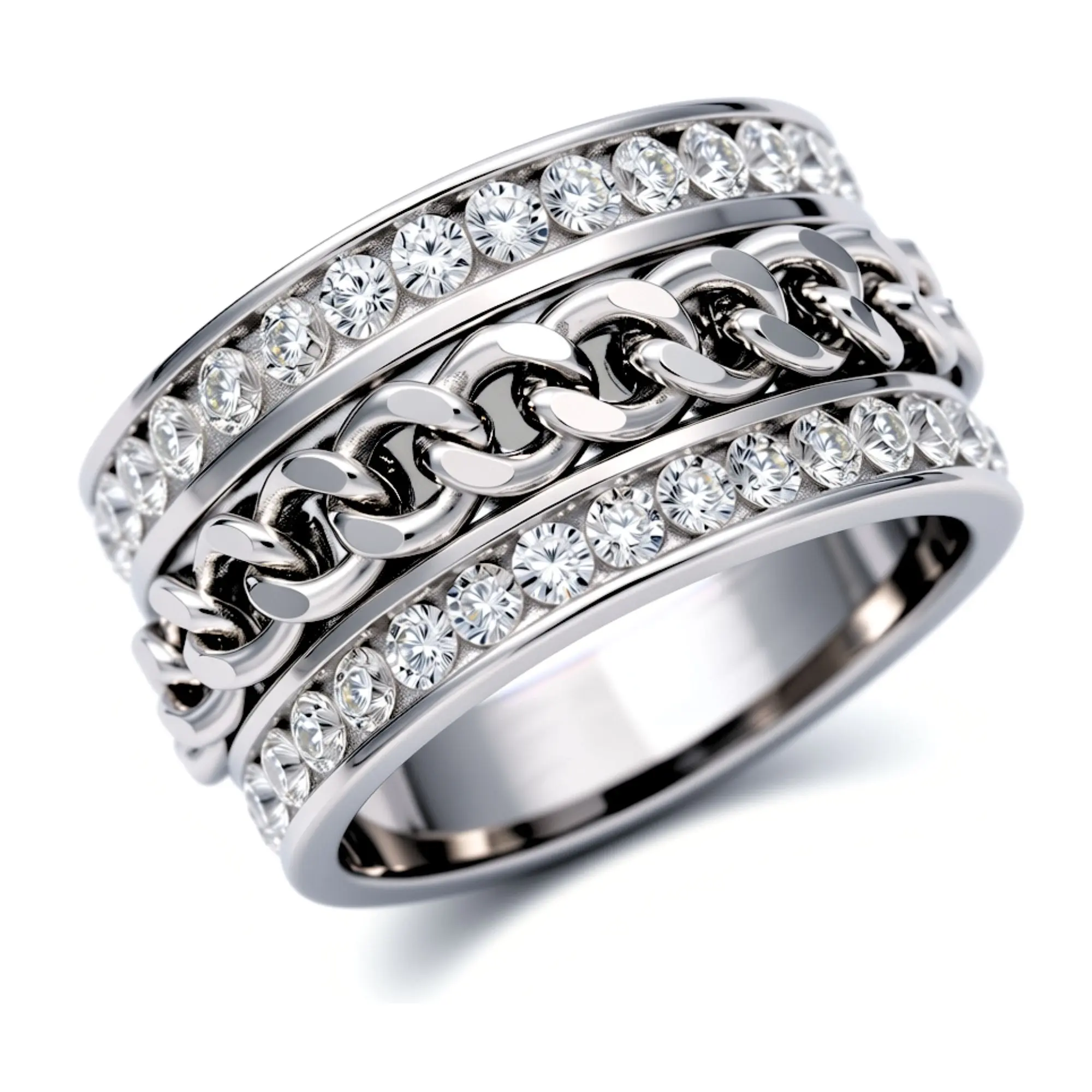 Wide 11mm Spinner Eternity Wedding Band by Ginger Lyne CZ Stainless Steel