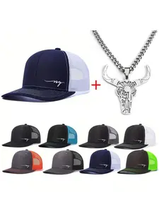 Unisex Baseball Cap & Bull Head Pendant Necklace, Casual Letter Printing Hat Mesh Hats for Men Women, Trucker Hats, Snapback Hat, Dad Hats