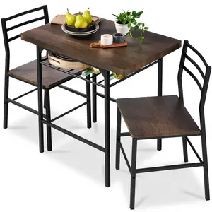 Best Choice Products 3-Piece Modern Dining Set, Square Table & Chairs Set w/ Steel Frame, Built-In Storage Rack