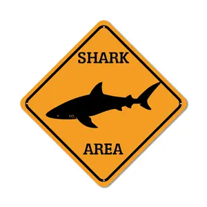 Warning Shark metal Sign Beware of Shark Wall Art Summer Beach   Farmhouse Road Sign Wall Decor Art for Outdoor Living Room Kitchen Decoration, Yard Sign, 8x8 inch