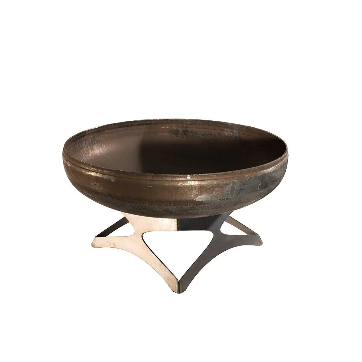 212 MAIN Ohio Flame OF30LTY-CB 30 dia. Carbon Steel Curved Base Fire Pit - Metal Stand-Alone Outdoor Fireplace, Natural Steel Bold Linear Design, Weatherproof with Rain Drain for Year-Round Use