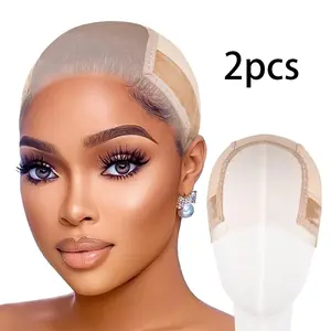 2Pcs Lace Wig Grip Cap for Women 4x5 Transparent Lace Wig Caps Non Slip Wig Gripper for Keeping Wigs In Place Adjustable Wig Cap with Grip Headband Make Your Wigs Glue Free