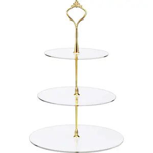 Boao 3 Tier Acrylic Cupcake Stand, Dessert Cupcake Cookies Display Stand Reusable Pastry Platter for Wedding Birthday Baby Shower Treats Tea Decorations, Clear with Gold Edge(Transparent)