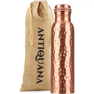 34 Oz Pure Copper Water Bottle Set – Leak-Proof Hammered Design with Tumbler, Carrying Bag & Smooth Finish Decorative – Copper Home Decore