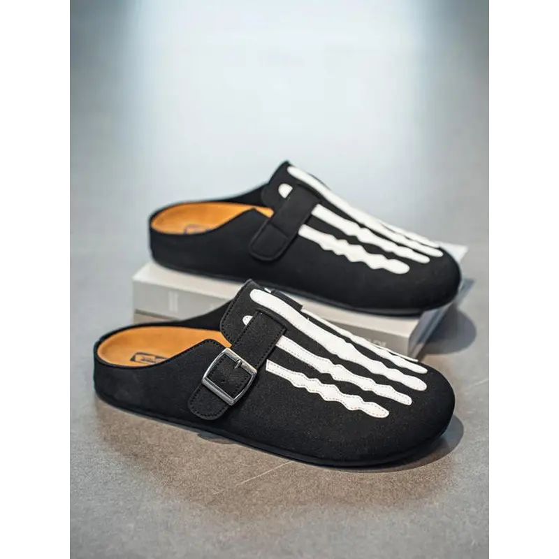 2026 Men's Casual Skeleton Print Slides, Breathable Comfortable, Fashionable Slides Indoor & Outdoor Wear, Walking Shoes