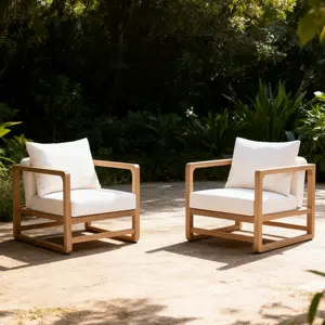 Outdoor Lounge Chair, Acacia Wood Club Chair, Oversized Seat with White Cushion Set, MP2