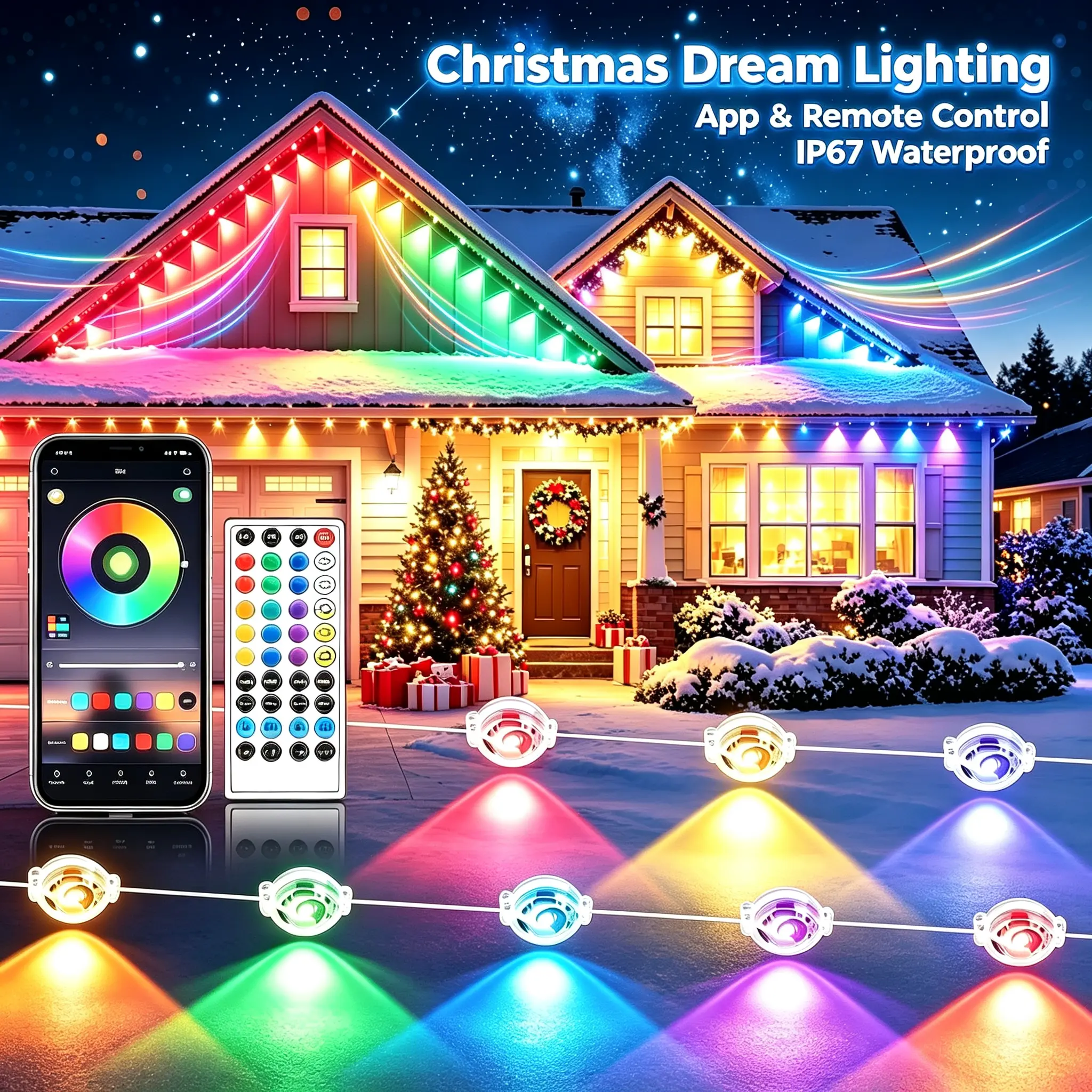400FT IP67 Waterproof Smart RGB Eave LED Outdoor Lights - Permanent Fix LED Strips with 16M Colors for Christmas, Holiday Decor, House Decor, Led Lights