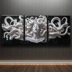 Framed Canvas Wall Art Painting 3pcs Gypsum Medusa (3) for Home, Living Room, Coffee Shop, Office, Wall Decoration Art, Luxurious Wall Hangings