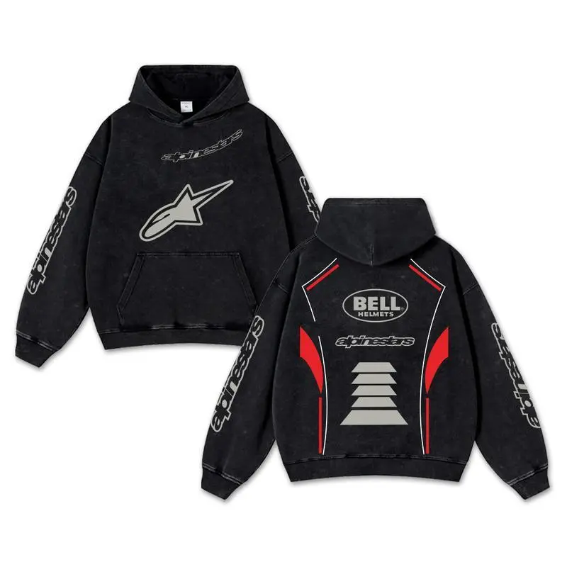 Retro Green Alpinestar Kawasaki Racing Washed Hoodie AGV Helmets