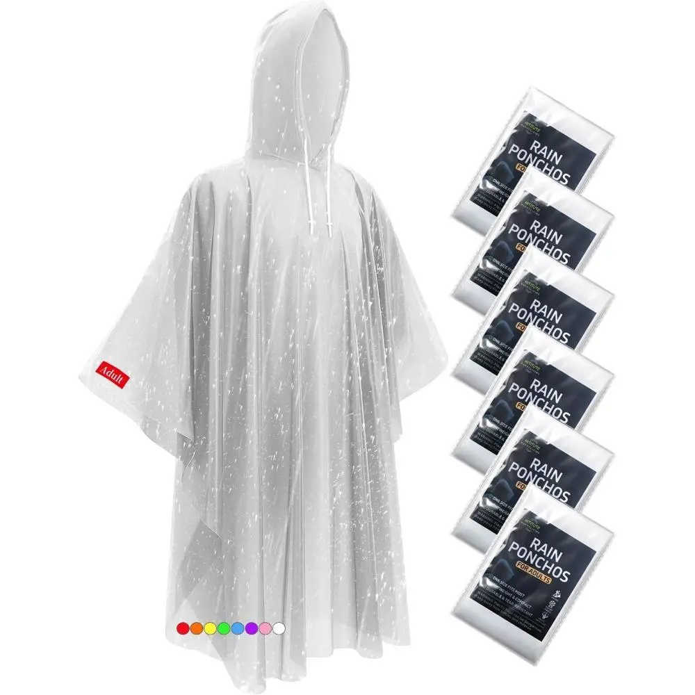 Rain Ponchos for Adults Family Pack (6/12/24 Packs) - Extra Long, Lightweight Waterproof PE Rain Gear with Drawstring Hood, Individually Wrapped Mix Colors 12pcs for Outdoors, Emergencies