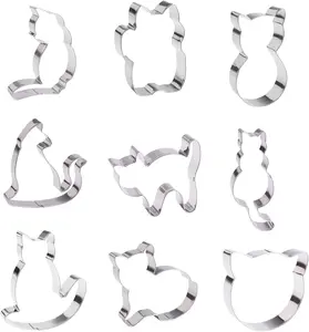 9 PCS Cat Cookie Cutter Set, Stainless Steel Cat-Shaped Baking Cutters, Candy & Food Molds for Kids Cooking Tools