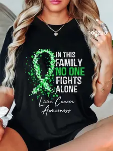 100% Cotton In This Family No One Fights Alone Liver Cancer Awareness T-Shirt