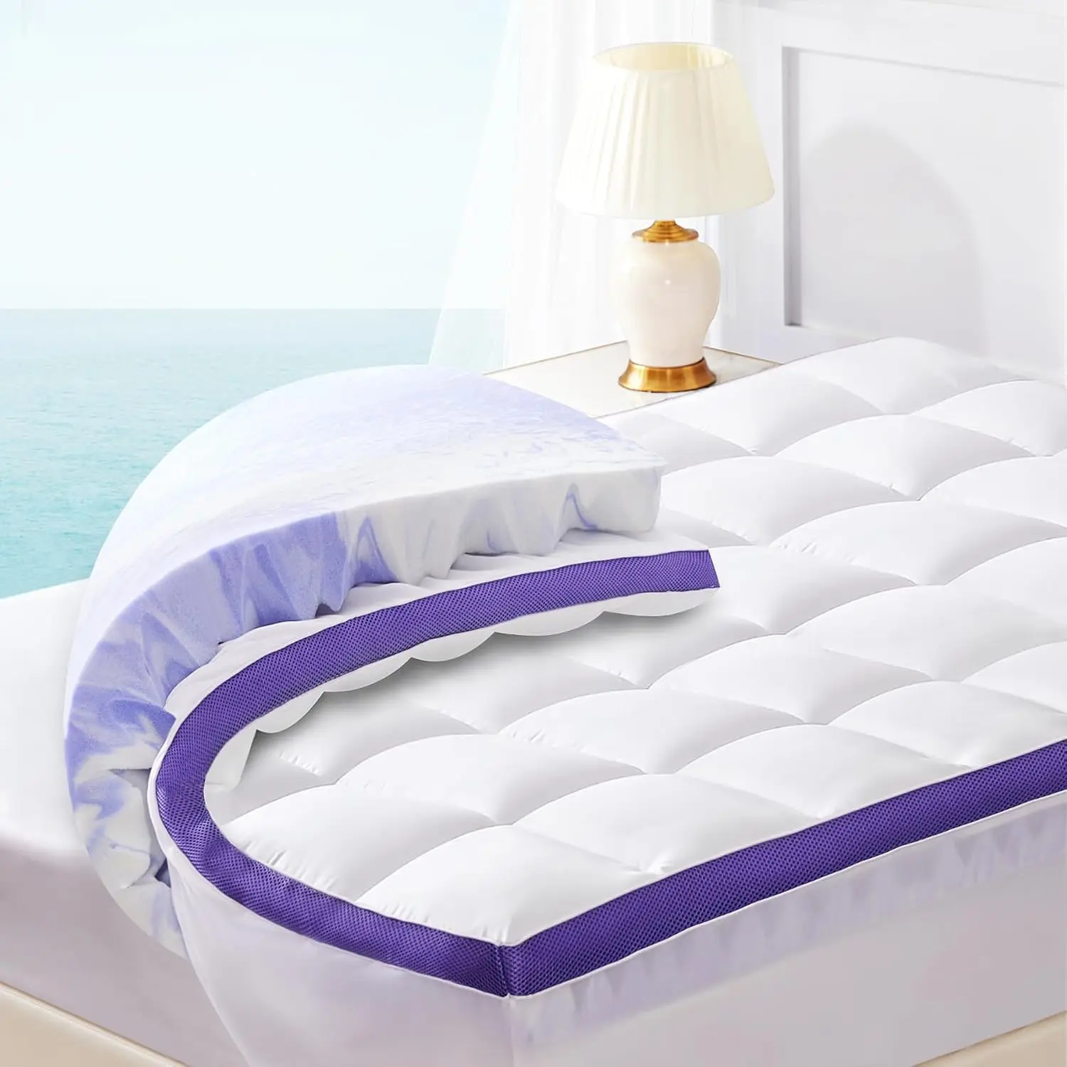 Dual Layer 4 Inch Memory  Mattress Topper  - 2 Inch Gel Memory  and 2 Inch Pillow Top Mattress Pad, Rayon Made from  Cover, 7-Zone Egg Crate Mattress Topper