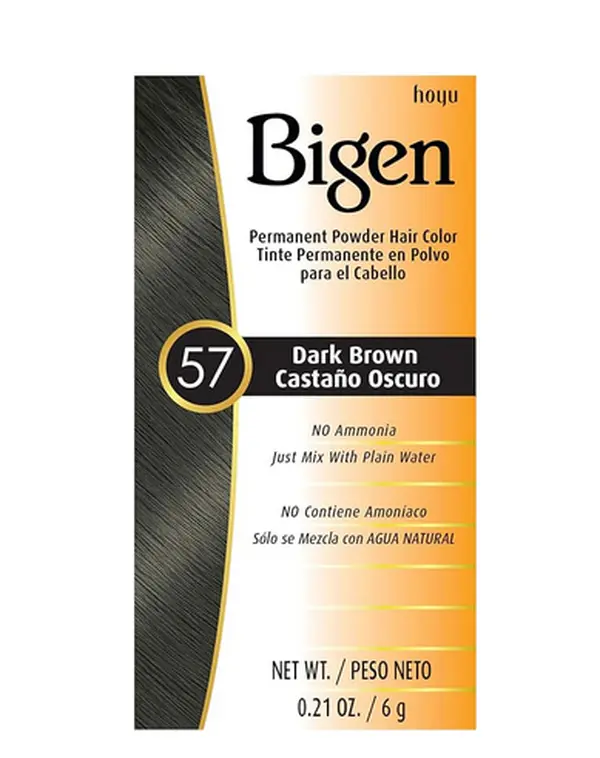 Bigen Powder Hair Color Kit - Peroxide-Free, Color-Safe, Darkening, Non-Bleaching Permanent Dye, 57 Dark Brown Black, 0.21 oz, Gentle Haircare Formula, Peroxide-Free Permanent Color