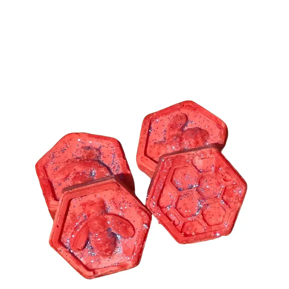 Strawberry Vanilla Soy Wax Melts Honeycomb & Bee Shaped with Biodegradable Glitter Red Hexagonal Design