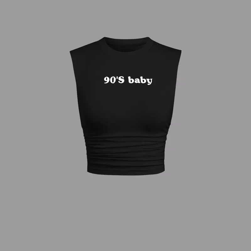 Women's Letter Print Round Neck Tank Top, Slim-Fitting Sleeveless Casual Summer Top, Ladies Clothes for Daily Wear, Sleeveless Tanks