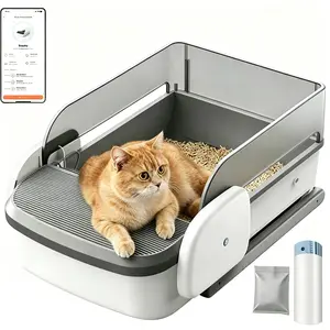 【Furlyn】 Self Cleaning Litter Box with Auto Safety Sensors for Multiple Cats - Automatic Cat Litter Box Self-Cleaning - Covered Ultra Odor Removal - Smart APP Control - Compatible On All WiFi - Electric Robot safety sensor Auto-Cleaning open  to  plitter