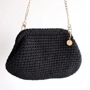 Black Crochet Clutch - Soft clutch with gold chain for crossbody looks