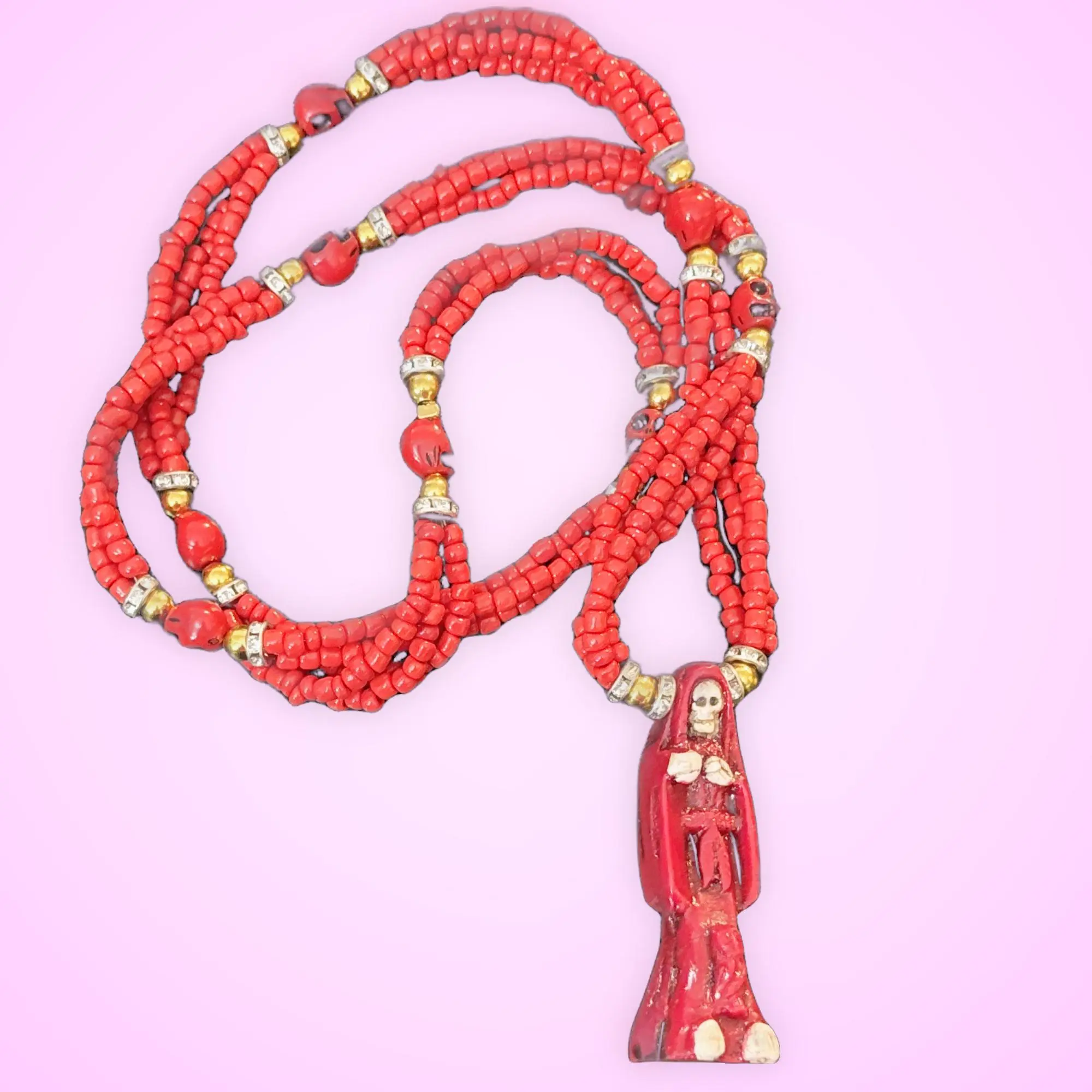 Santa Muerte necklace red charged, Spiritual Jewelry, Meaningful Gifts, Religious, Mexican Inspired Necklaces, Unisex