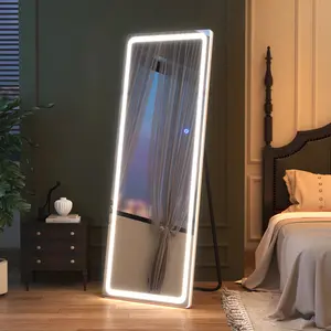 [LIVE5]64"x21"Full Length Mirror with LED Lights,  Lighted Floor Standing Mirror Wall Mounted Hanging Mirror & 3 Color Lighting Decor