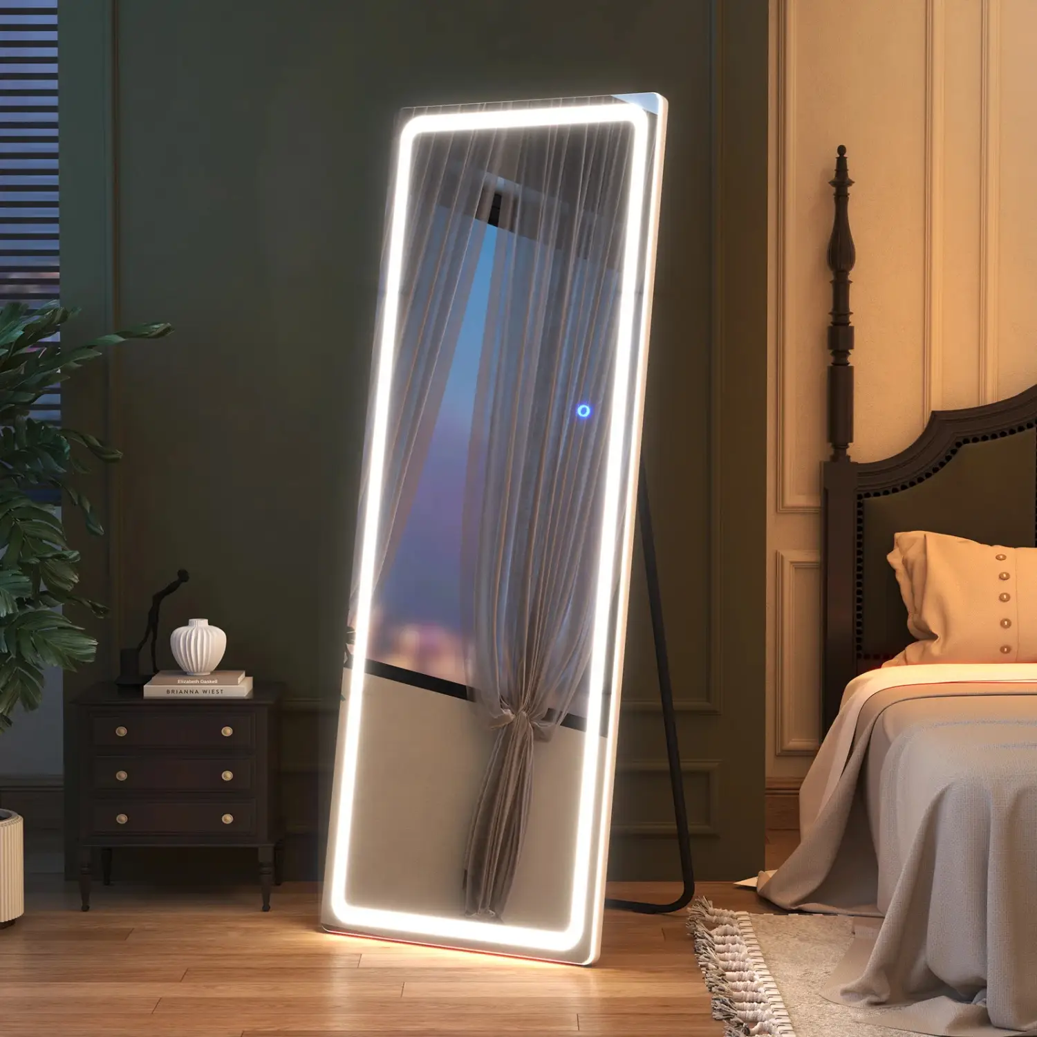 [LIVE5]64"x21"Full Length Mirror with LED Lights, Lighted Floor Standing Mirror Wall Mounted Hanging Mirror & 3 Color Lighting Decor