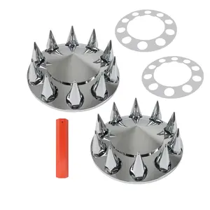 ABS Chrome Plastic 2 Front Axle Cover 33mm Thread-on Lug Nut Covers For Semi Truck Spiked