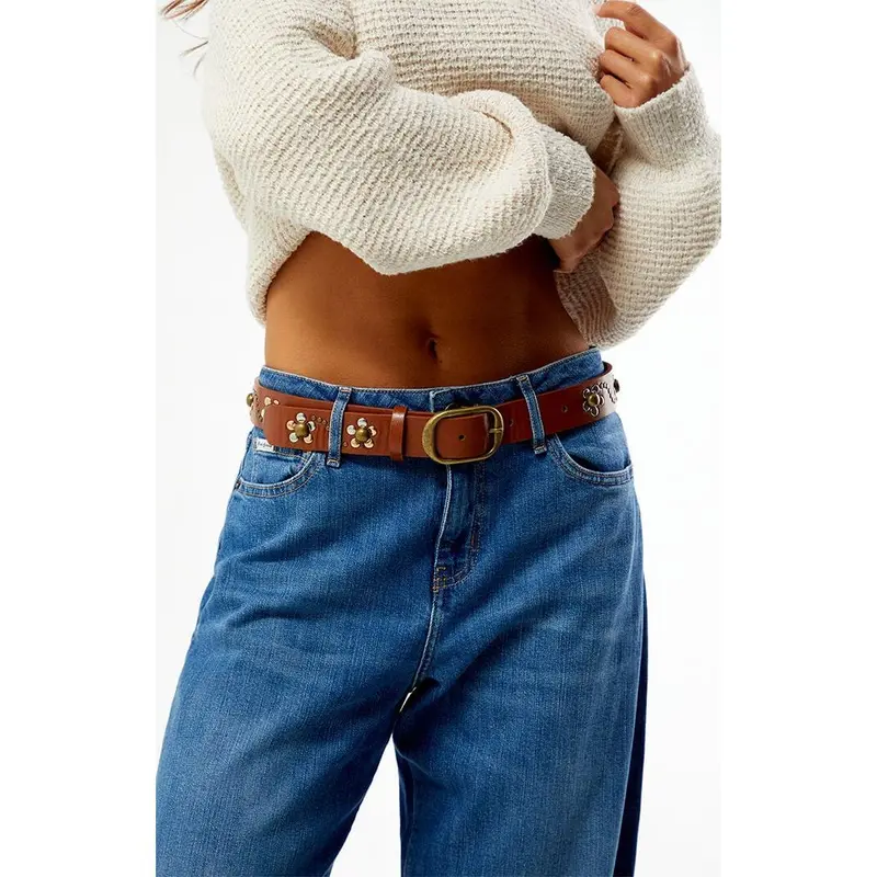 Hand Braided Leather Belt with Navajo-Style Floral Buckle  display picture 2