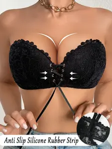 Women's Wireless Lace Push-Up Bra, Add Two Cups Bras Brassiere for Women,Adjustable Strapless Design Bandeau bra, Comfortable Breathable lingerie, Suitable for Daily Wear Dates and Low Neck