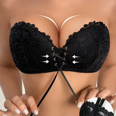 Women's Wireless Lace Push-Up Bra, Strapless Bandeau with Adjustable Straps, Add 2 Cups Lift, Comfortable Breathable Lingerie for Daily Wear, Womenswear, Underwear, Wirefree Bras