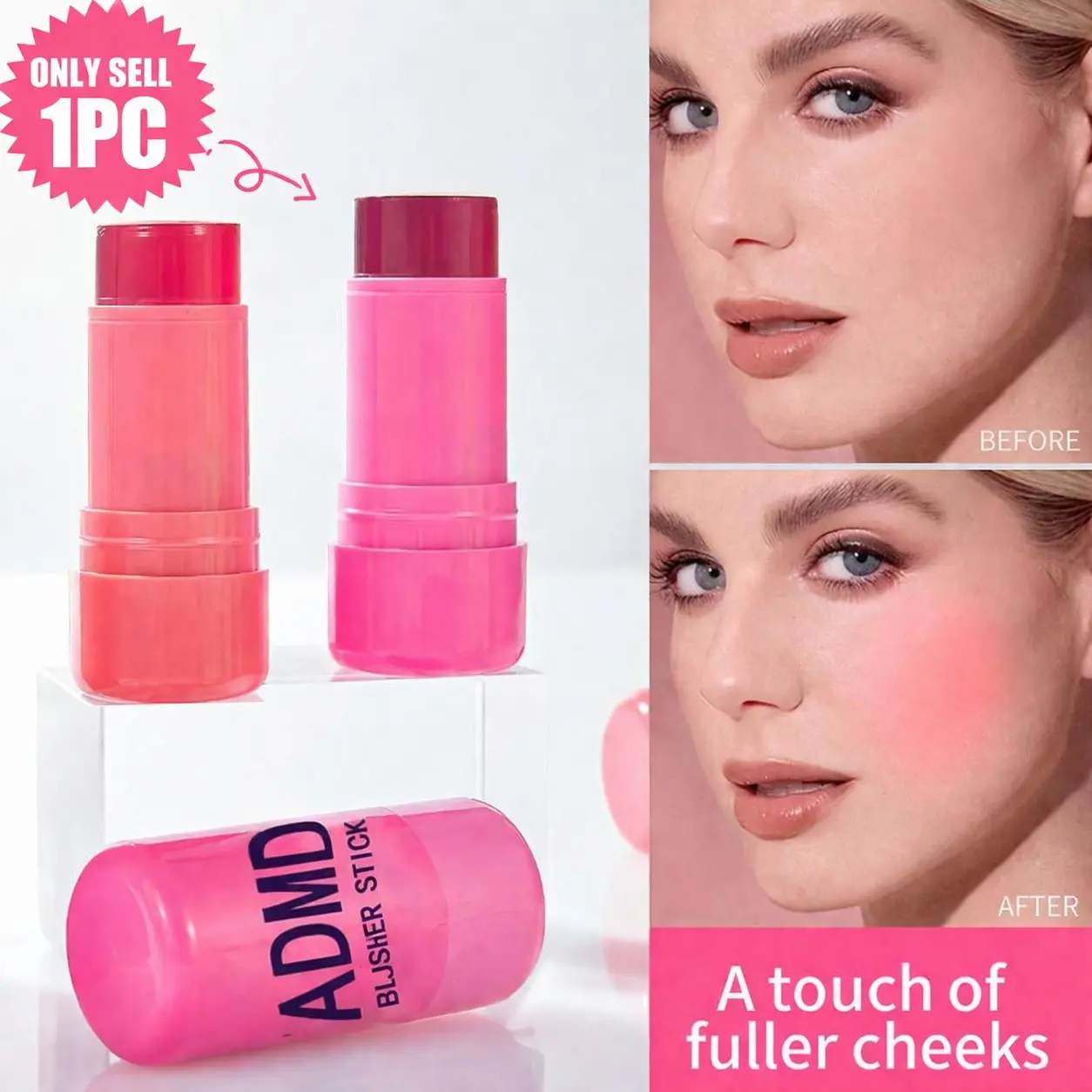 1 Piece Jelly Blush Lipstick, 3-in-1 for Eyes, Lips & Cheeks, Portable & Travel-Friendly, Multi-Functional Transparent Jelly Blush Stick, Cheek Tint, Cheek Stain, Matte Cream Texture, Long-Lasting Color, Makeup Essential, Cosmetic