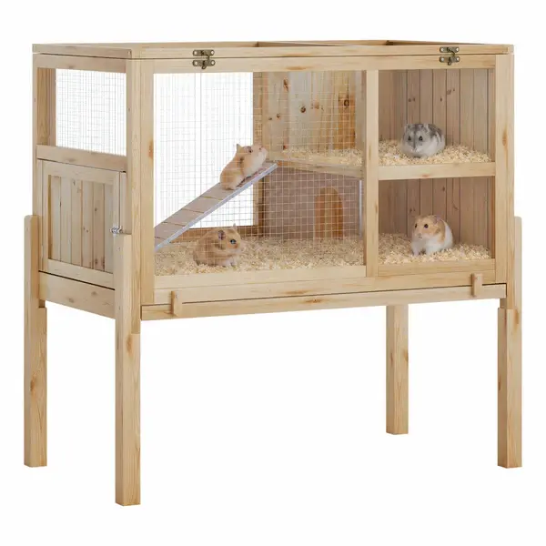 [FLASH SALE] Garvee 38" Wooden Guinea Pig Cage with Stand, 2-Story Small Animal Habitat with Clear View Panels, Pull-Out Tray & Lockable Door, Rabbit Hutch,