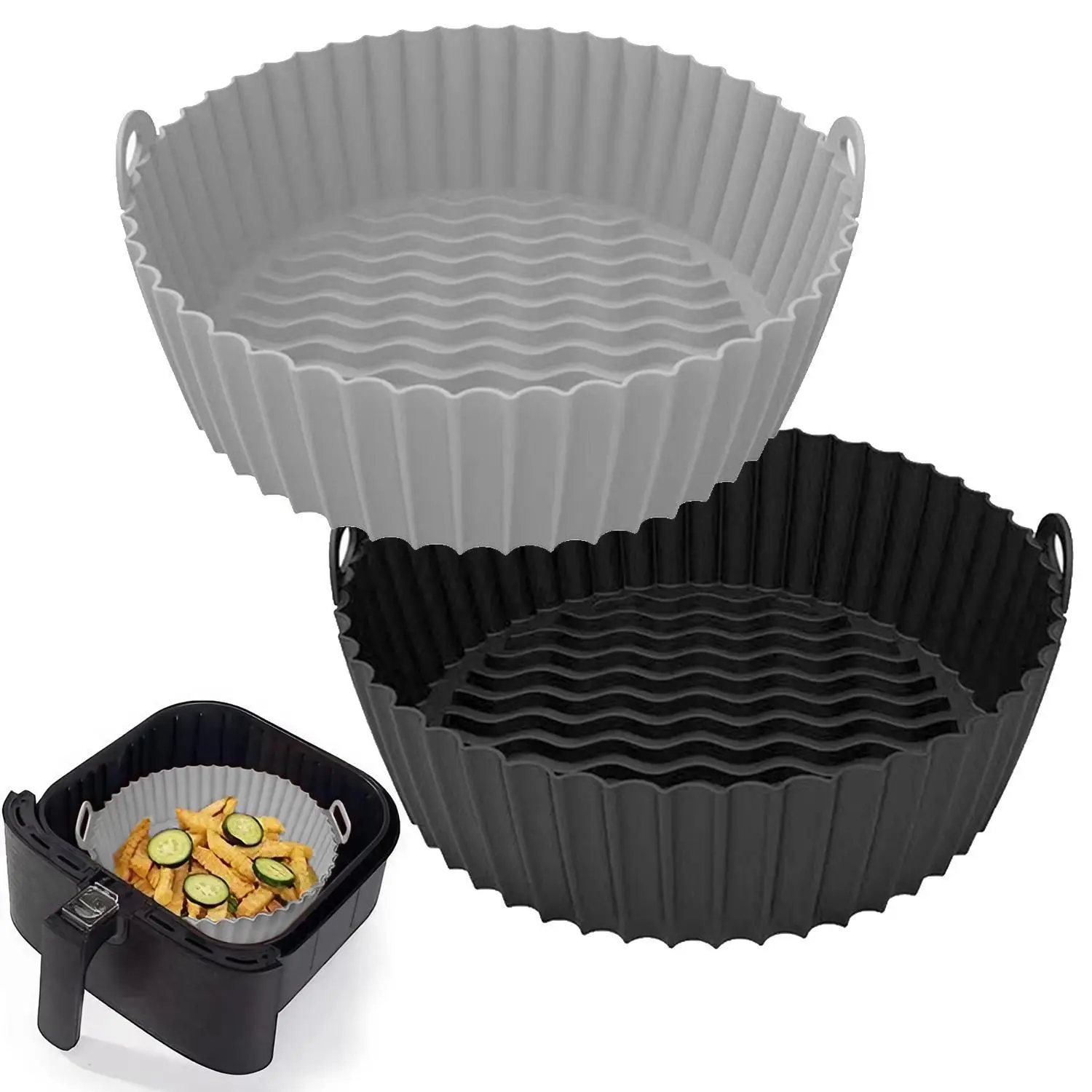Round Silicone Air Fryer Liner, 2 Counts Reusable Air Fryer Food Bowl, Air Fryer Tray, Household Kitchen Air Fryer Accessories