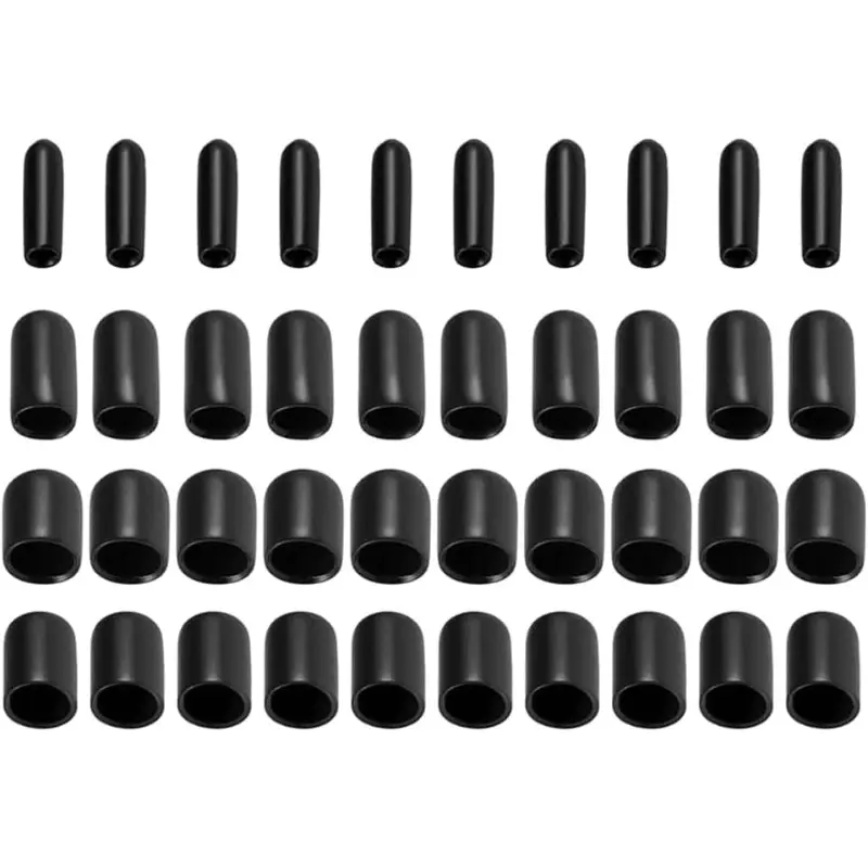 40Count Round Rubber End Caps  Black Vinyl Cover Screw Thread Protectors Assortment Kit (3mm 6mm 9mm 12mm)