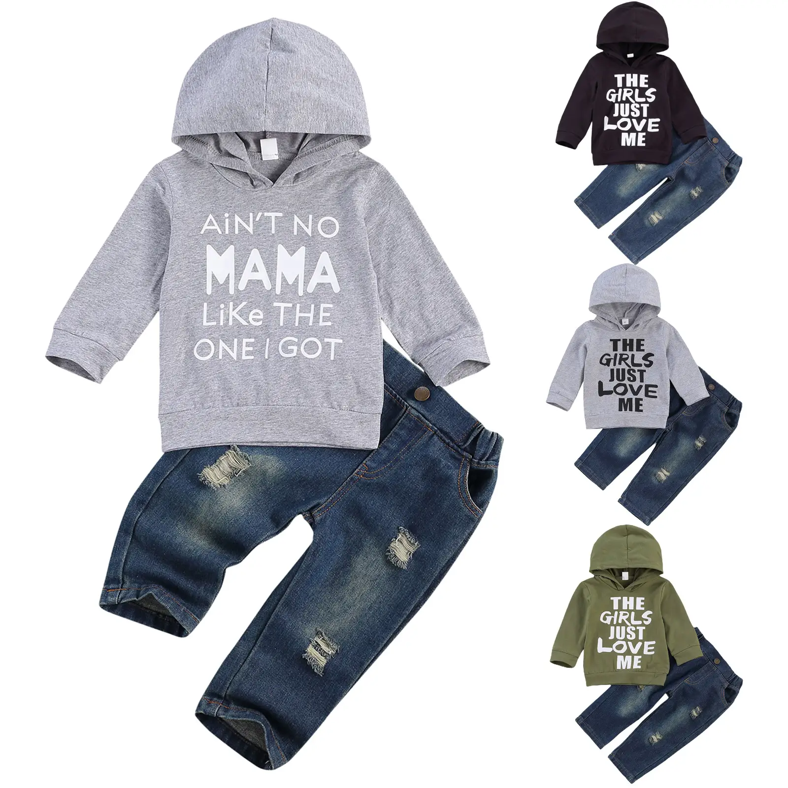 REDWOON Toddler Baby Boy Outfits Hoodie Sweatshirts Jeans Clothes Set Fall Winter 6 12 18 24 Months 2T 3T