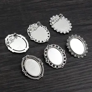 10pcs 13x18mm Inner Size Antique Silver Plated Brooch Simple Cameo Base Setting Charms Pendant necklace findings