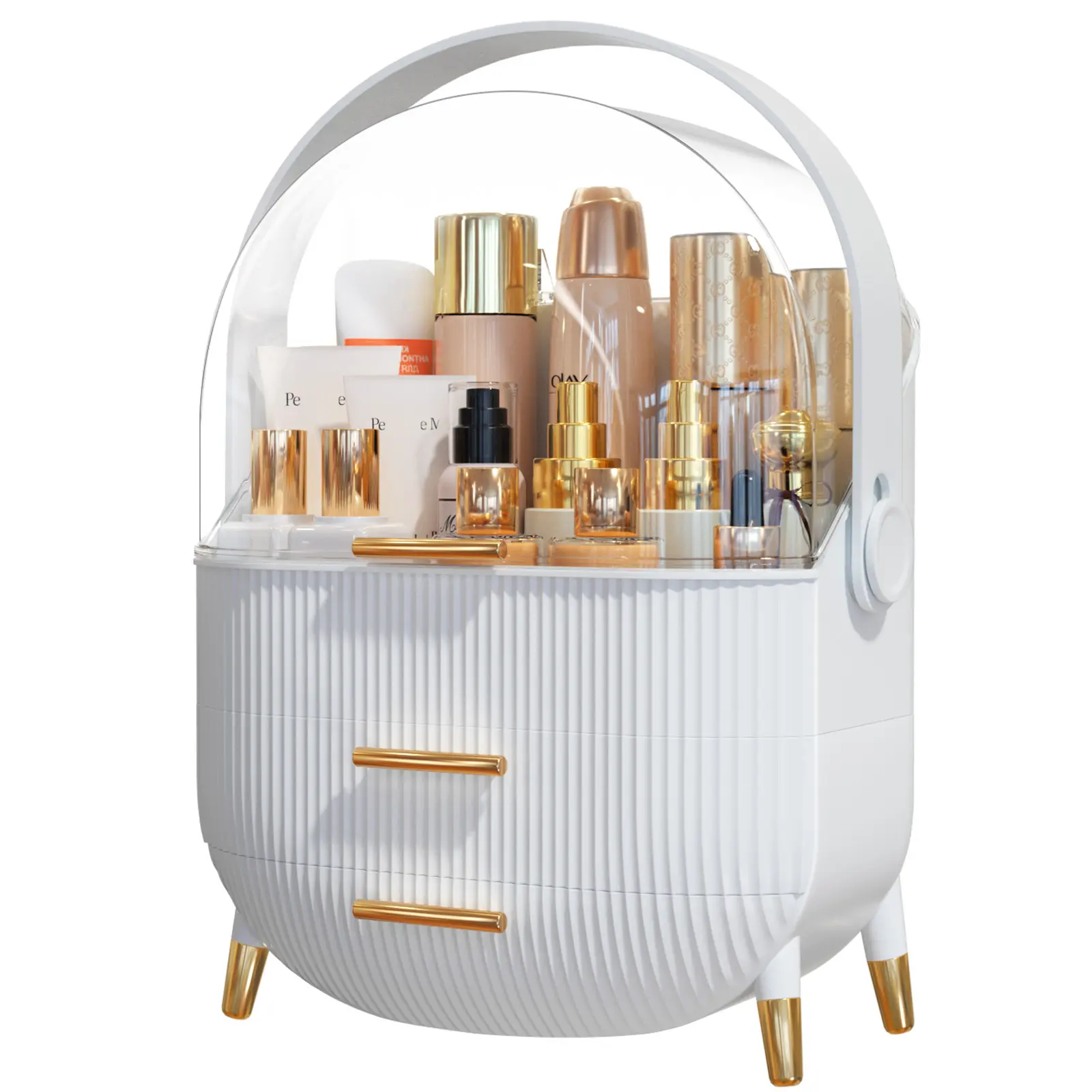 7CODE Makeup Storage Organizer, Cosmetic Display Cases with Transparent Cover, SkinCare Organizers for Bathroom Countertop, Bedroom Vanity Desk, Lipstick Organizer, White Boxes