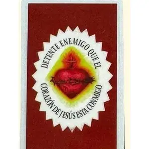 Detente Enemigo Que El Corazon De Jesus Está Conmigo Prayer Card Spanish Edition 2-Sided Laminated Holy Card - Pocket-Sized for Everyday Carry or Gifting