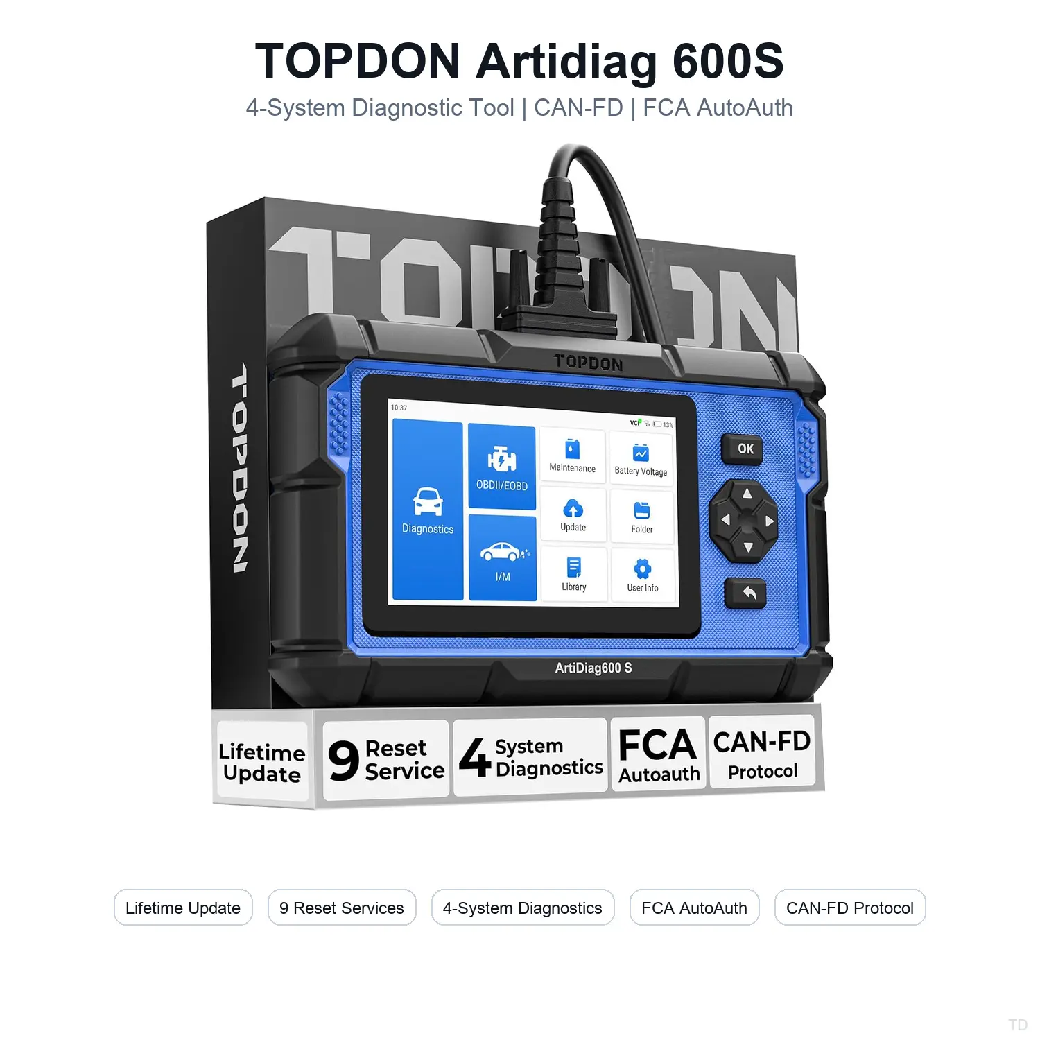 TOPDON Artidiag 600S OBD Scanner Automotive Diagnostic Tool, ABS SRS Transmission Engine Code Reader, 9 Reset Services, Battery Test, Lifetime Updates