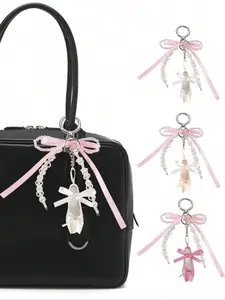 Handmade Ballet Shoe Phone Chain, Mini Satin Keychain, Beaded Pendant, Fashion Accessory, Personalized Gift, Travel Bag Charm
