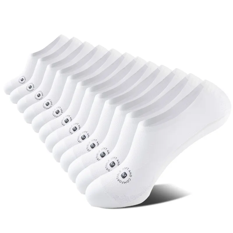 NEXFORMX Men’s White Ultra-Thin Mesh No Show Socks 6 Pack Breathable Summer Socks Anti Slip Silicone Heel Cotton Blend Sole