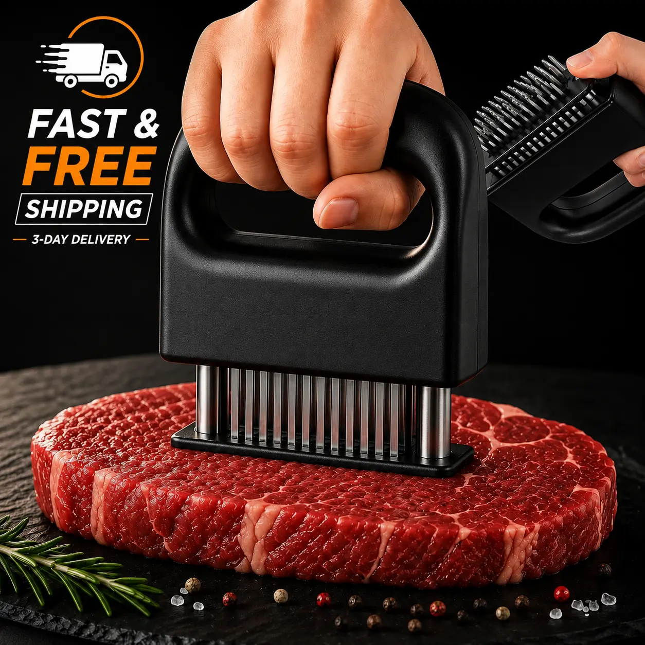 48-Blade Stainless Steel Meat Tenderiser - Heavy-Duty Manual Kitchen Prep Tool for Beef, Steak, Chicken, BBQs - Single Unit