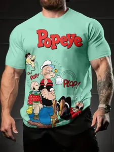 Popeye Retro Classic Cartoon 3D Digital Printed T-shirt, Casual and Versatile Sports Men's Crew Neck Short-sleeve, Suitable for Daily Wear, Perfect Holiday Gift for Men