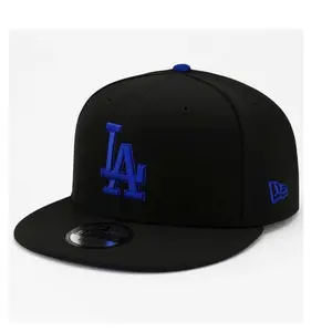 LA Dodgers Black Fitted Hat | Royal Blue Embroidered Flat Bill Baseball Cap