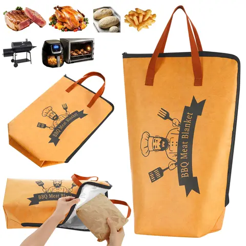【DealsForYouDays】Insulated BBQ Meat Blanket - 5-Layer Design, 21 in Wide Capacity (15in x 21in x 7in), Fits Brisket, Heavy-Duty Reusable BBQ Smoker Utensil, Camping & Party Gift for Men