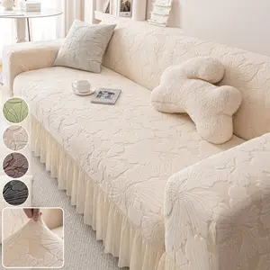 Luxury Anti-Slip Sofa Cover, Elastic Sofa Slipcover, Full Coverage Skirt Style, Embossed Pattern, Lightweight Home Furniture Protector, Elegant Design